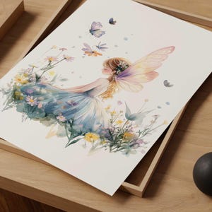 DIGITAL Fairy Garden Print, Kids Fairy Prints, Floral Nursery Wall Art, Nursery Fairy Theme Decor, Girls Fairy Wall Art, nursery decor girl