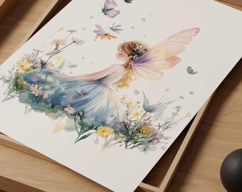 Floral Fairy Nursery Print, Girls Room Decor (Digital Download)