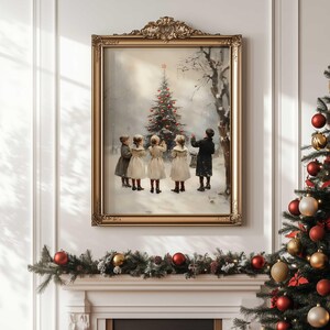 Vintage Christmas Tree Wall Art, Festive Holiday Printable Decor, Winter Wonderland Art Print, Nostalgic Snowy Scene for Home Decor, DIGITAL
