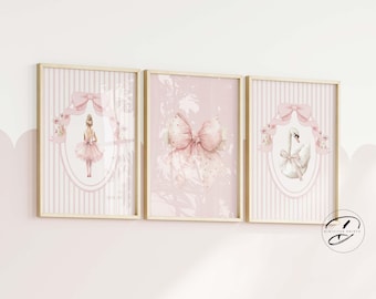 Ballerina Nursery Art Prints, Pink Ballet, Swan Decor (Digital Download)