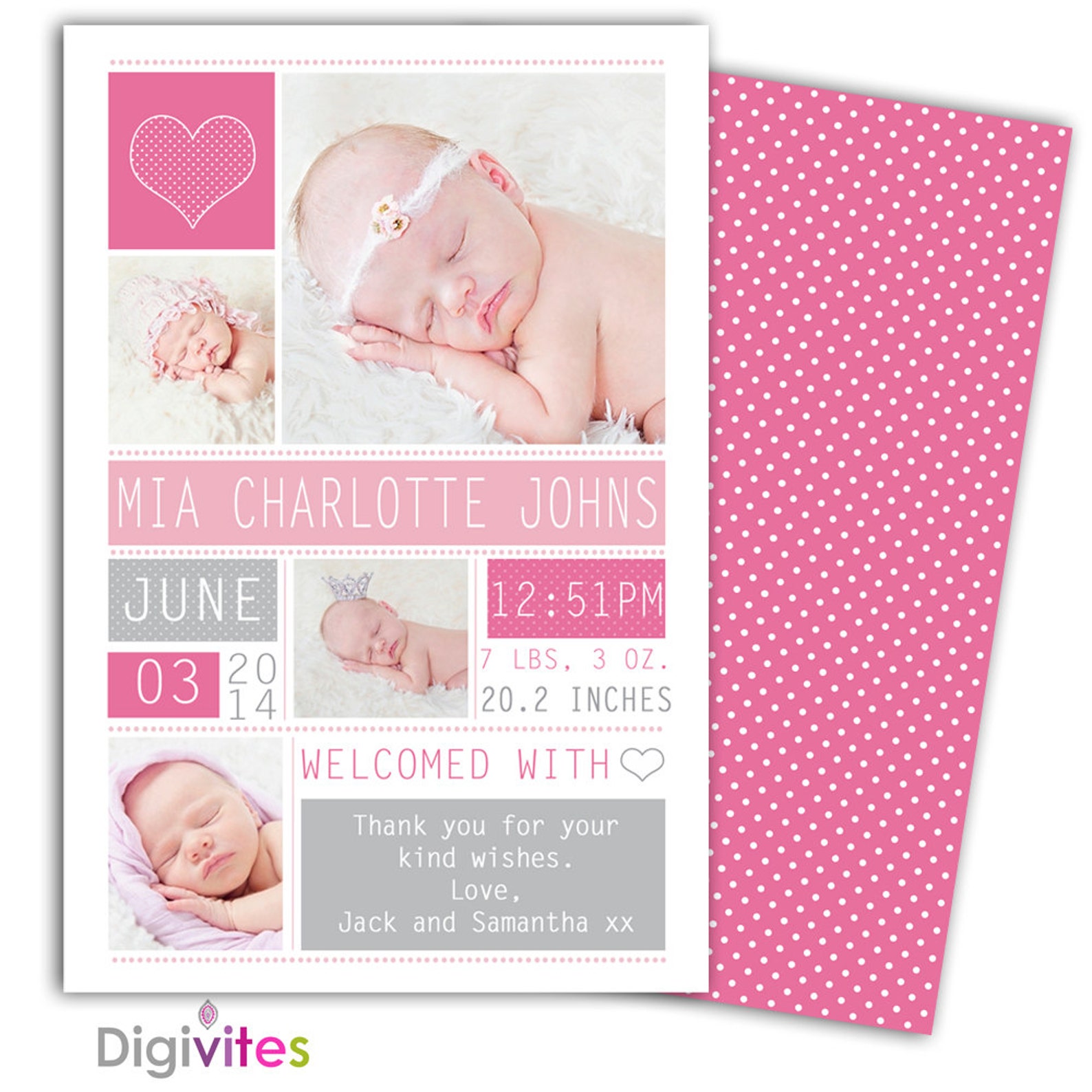 Photo Birth Announcement/girl Baby Announcement/personalized Etsy