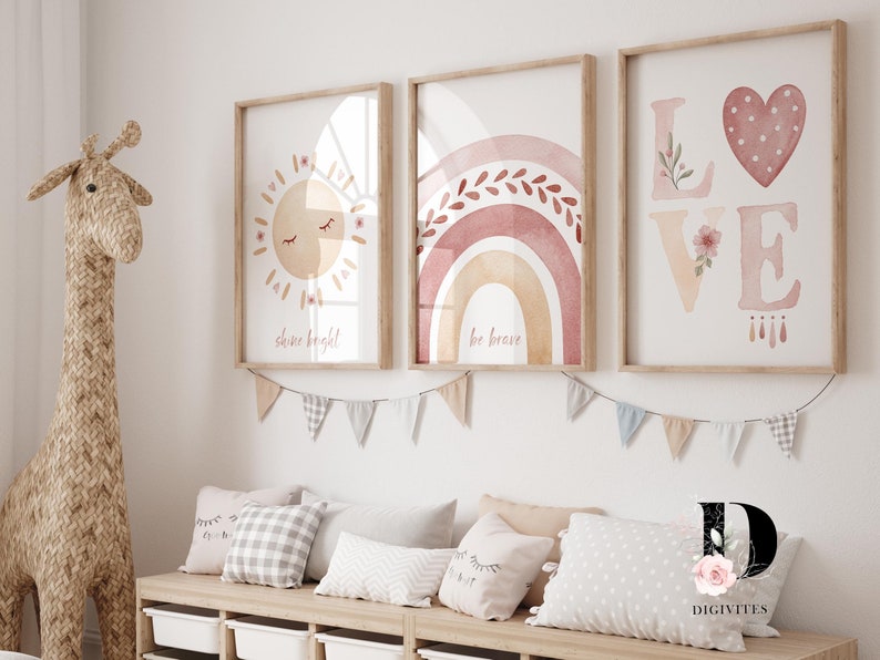 Boho Rainbow Set of 3 Nursery Prints Girl Nursery Wall Art - Etsy