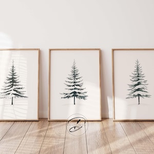 Digital Christmas Tree Wall art set of 3, Season Holiday decor, Minimalist Christmas print, Neutral Holiday decor, Rustic Christmas prints