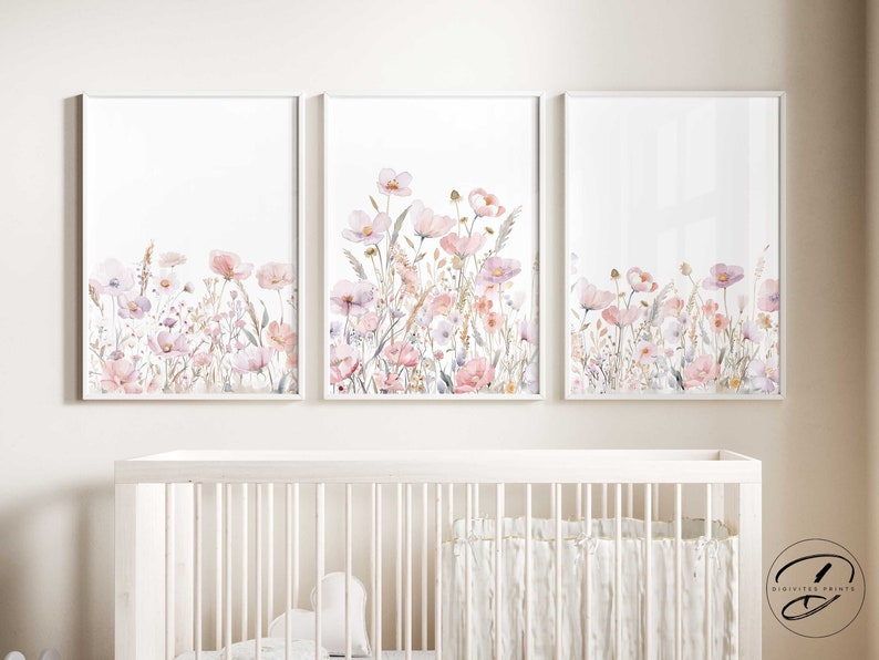Boho Nursery Wall Art, Wildflower Nursery Decor, Baby Girl Wall Art