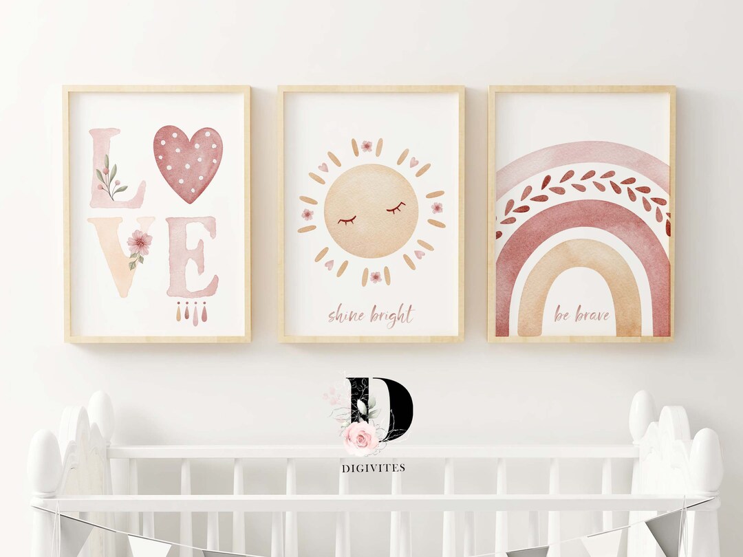 Rainbow Nursery Wall Art Set of 3 Prints. Sunshine Print, Love Quote ...