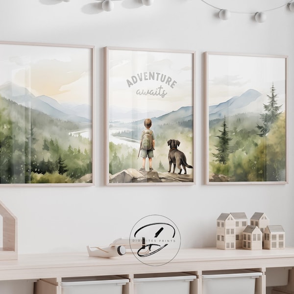 Mountain forest nursery art, Adventure theme nursery, woodland prints, woodland nursery decor, mountain nursery decor, forest Nursery