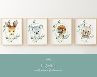 Australian Animal Nursery Prints, Eucalyptus Wreath Set (Digital Download)