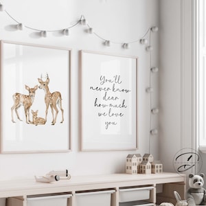 Print familiekamer herten: bosdierenkunst (digitale download)