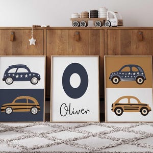 Set of 3 Race car prints, Racing wall art, Boys nursery wall art, toddler room decor, Cars poster, Personalised name sign, DIGITAL download