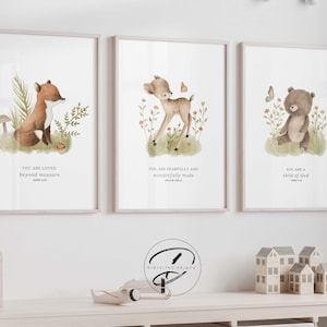 Woodland animal Christian nursery decor, baby bible verse wall art, watercolour print, Scripture Print, nature baby nursery, forest nursery
