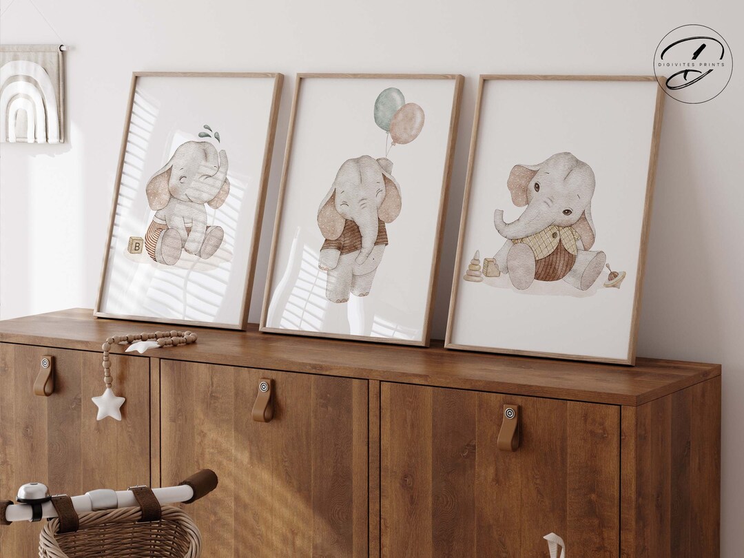 Set of 3 Elephant Nursery Wall Art Prints, Safari Nursery Decor, Baby ...