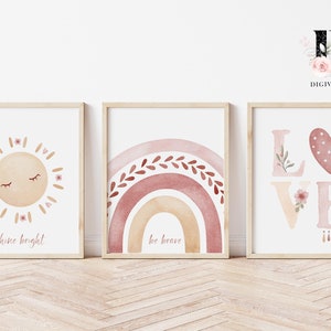 Boho Rainbow Set of 3 Nursery Prints, Girl Nursery Wall Art, Nursery ...