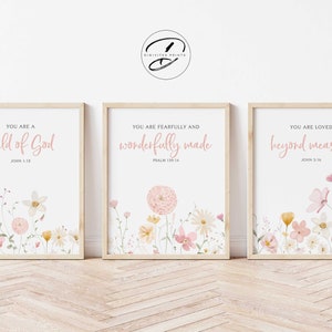 Floral Nursery Bible verse wall art, Christian Nursery decor, Baptism gift, Wildflower Nursery, Girls bedroom decor, Boho nursery wall art