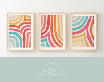 Mid century modern Nursery wall art, Colourful prints, Modern wall art, Nursery prints, Abstract wall art, Kids room decor, Set of 3 prints