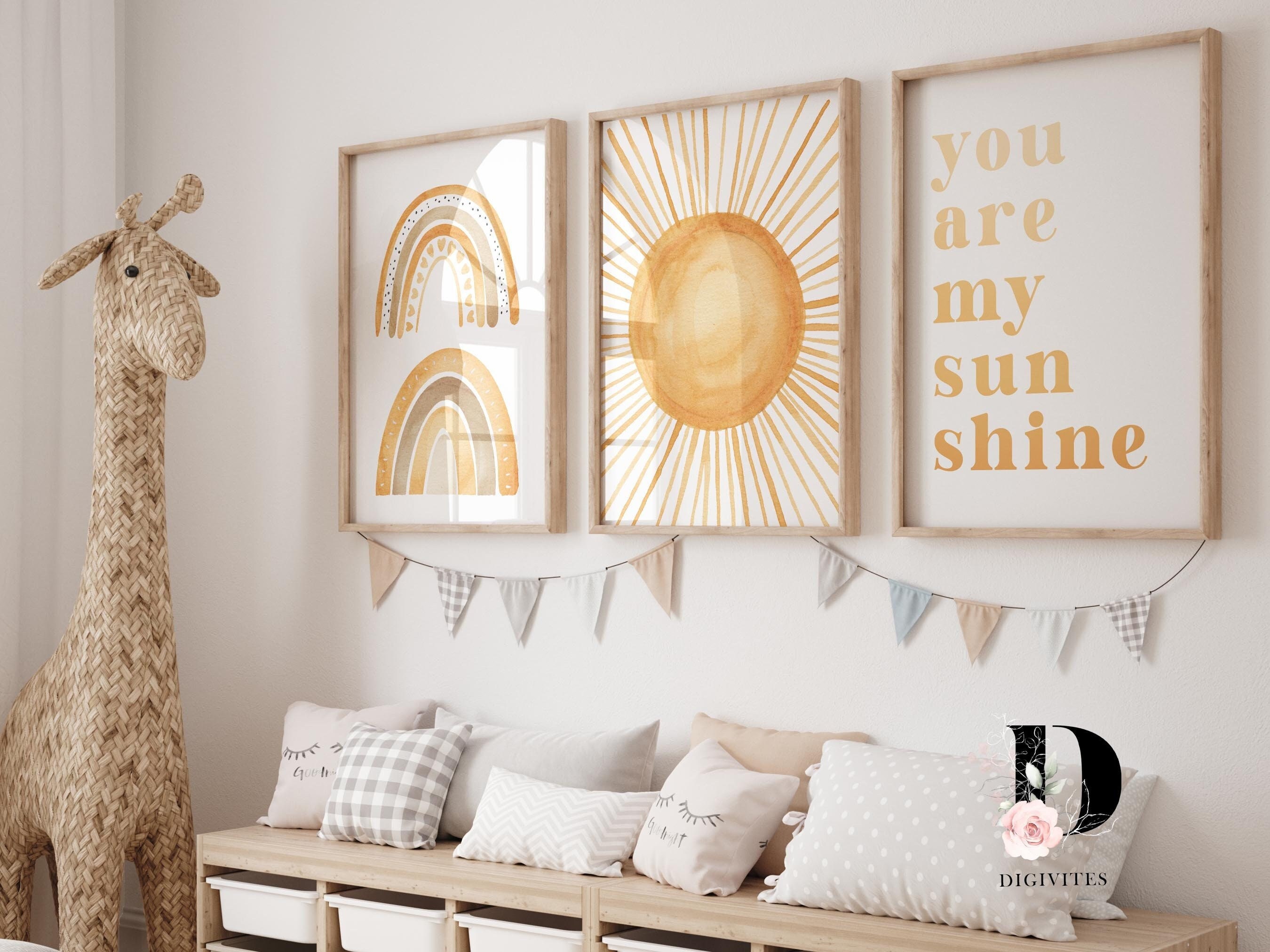 You Are My Sunshine Wall Art Set - Boho Nursery Decor, 2 Framed Posters With Wood Hanger, 12x16 Inches, Neutral - View #2