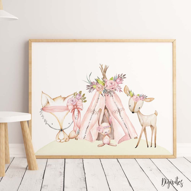 Baby Girl Nursery Decor. Watercolour Woodland Nursery Wall Etsy
