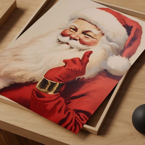 ヴィンテージ風の面白いサンタのクリスマスプリント、コテージコアの壁
