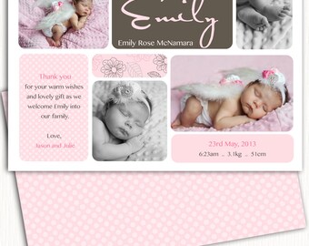 Photo Birth Announcement/Girl Baby Announcement/Printable Photo Birth Announcement/Print yourself/*free background*