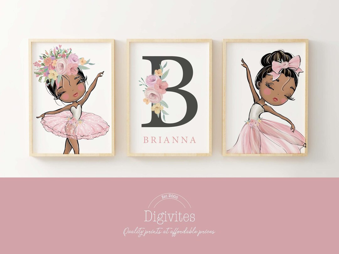 Black Girl Ballerina Art Print, Set of 3 Ballerina Prints Personalised ...