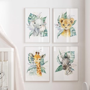 Safari Nursery decor, Set of 4 Safari Nursery prints, Boho Nursery wall art, Safari Baby Animal prints, Botanical Nursery, DIGITAL download