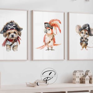 Digital Animal pirate prints, Toddler boy room decor, Nursery wall art, Boys wall art, Downloadable prints, baby nursery decor, Pirate ship
