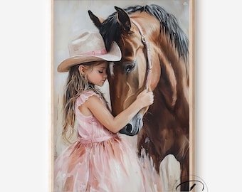 Cowgirl and Horse Nursery Print, Western Girls Room Decor (Digital)