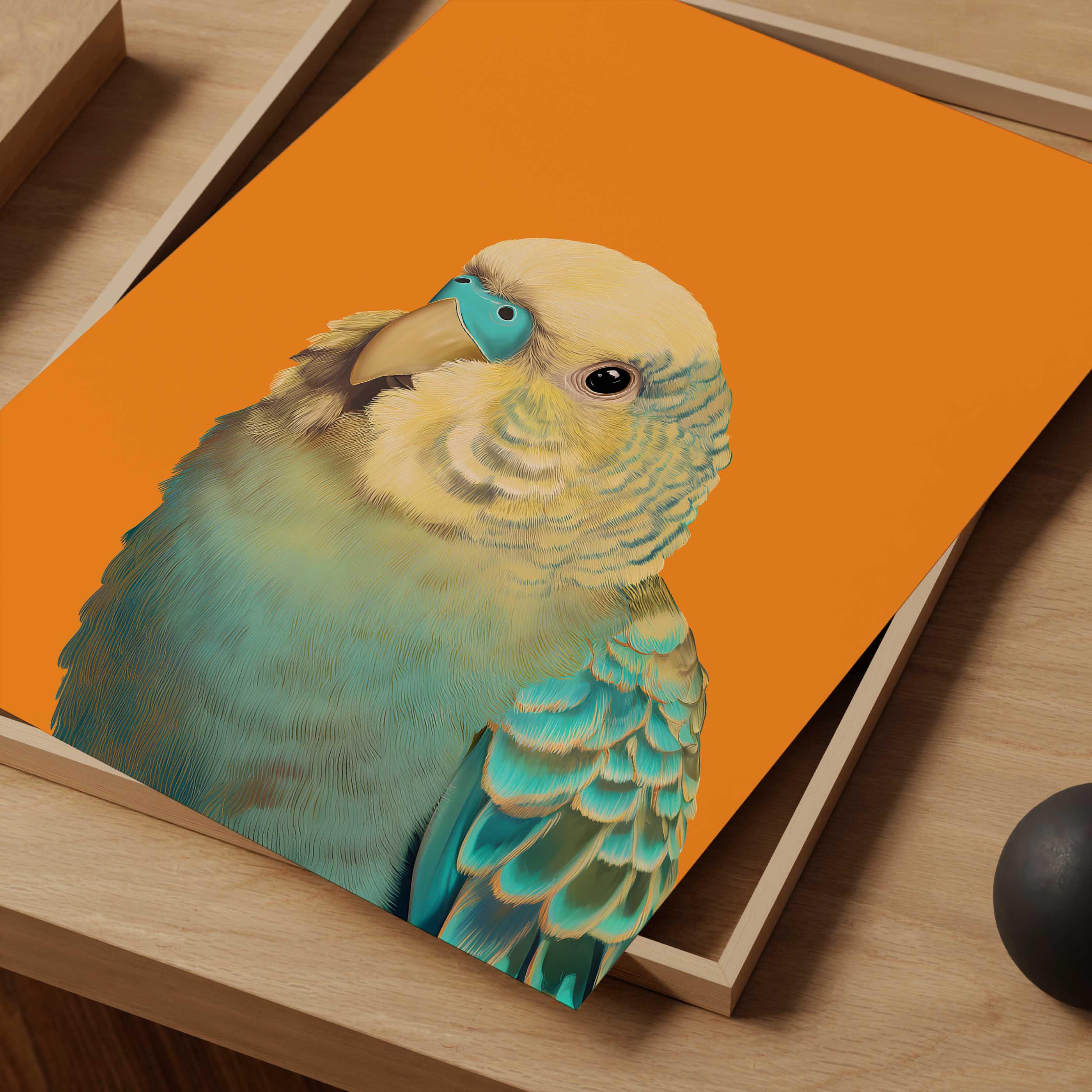 カラフルなセキセイインコのアートプリント、トロピカルなオウムの
