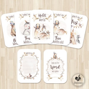 Baby Milestone Cards | 40 Milestone and Moments Cards | Photo Props | Unisex Milestone cards | Baby Shower Gift |  Woodland animals