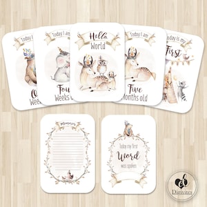 Cartes bébé étape importante | 40 cartes Jalon et Moments | Accessoires photo | Cartes d'étape unisexes | Cadeau baby shower |  Animaux des bois