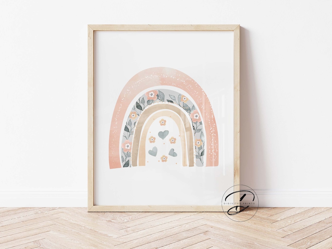 Floral Rainbow Nursery Wall Art Print, Boho Nursery Decor, Baby Girl ...