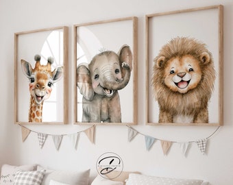 Set of 3 Baby Safari Animals for Nursery wall art, Nursery decor animals, Safari Nursery decor, jungle animals, kids wall art, Printable Art