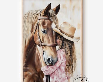 Cowgirl and Horse Nursery Print, Western Girls Room Decor (Digital Download)