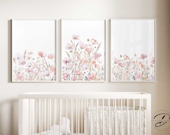 Boho Wildflower Nursery Art, Vintage Floral Prints (Digital Download)