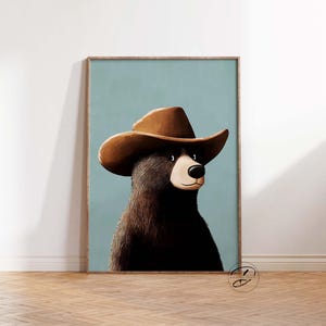 DIGITAL Bear Cowboy Nursery Wall Art, Cowboy Print, Toddler boy room decor, Playroom decor, Kids room decor, Western Print, Printable art