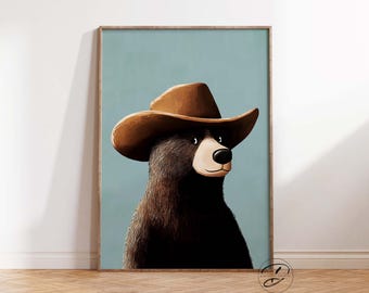 Cowboy Bear Nursery Print, Western Decor (Digital Download)