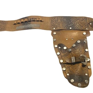 Vintage 1950s Roy Rogers Holster & Gürtel aus Leder mit Punzierung