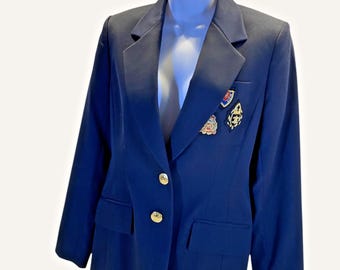 Blazer vintage Anne Klein, nuovo con etichette, nero, con stemma e bottoni dorati, stile preppy anni '90, taglia Petite 2P.