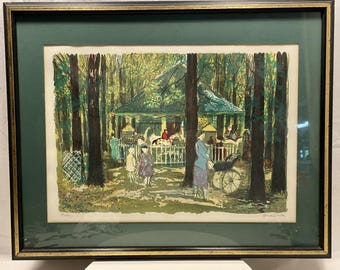 Litografía de Emilio Grau Sala Carousel, firmada, numerada, enmarcada, con certificado de autenticidad del Collectors Guild.