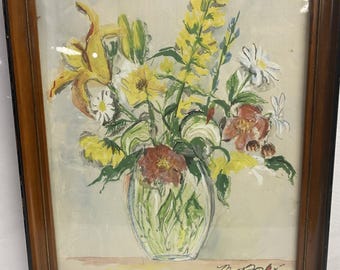 Original 1959 George Fertig Vintage Blumen Stillleben Gemälde 1959 signiert