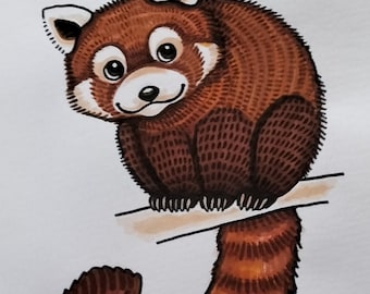 Red panda original watercolour painting