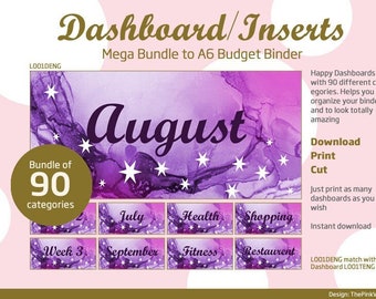 90 Dashboards A6 Budget Binder | Envelope Inserts | Digital Download | Money Placeholder | Sinking Fund | ThePinkVajra