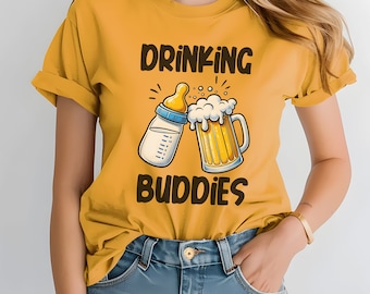 Drinking Buddies oversized Shirt, Shirt For Women, Funny Shirt, Baby Bottle t-shirt, Beer Stein Shirt, Graphic Tee, Casual Shirt, Tee Shirt