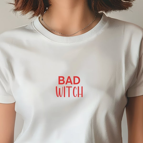 Bad Witch Crop Tops, Y2K Inspired Baby Tee Baby,  Tee Crewneck Cute Graphic Tee Aesthetic Summer Tshirt Crop Top Aesthetic Baby Tee