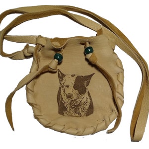 Custom Deer Leather 3-1/2 x 4 Neck Pouch Your Pet On Front image 3