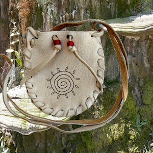 Deer Leather   3-1/2&quot; x 4&quot; Neck Pouch - Sun Brand on Front