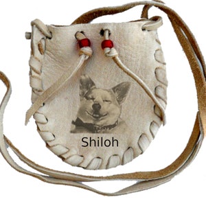 Custom Deer Leather 3-1/2 x 4 Neck Pouch Your Pet On Front image 2