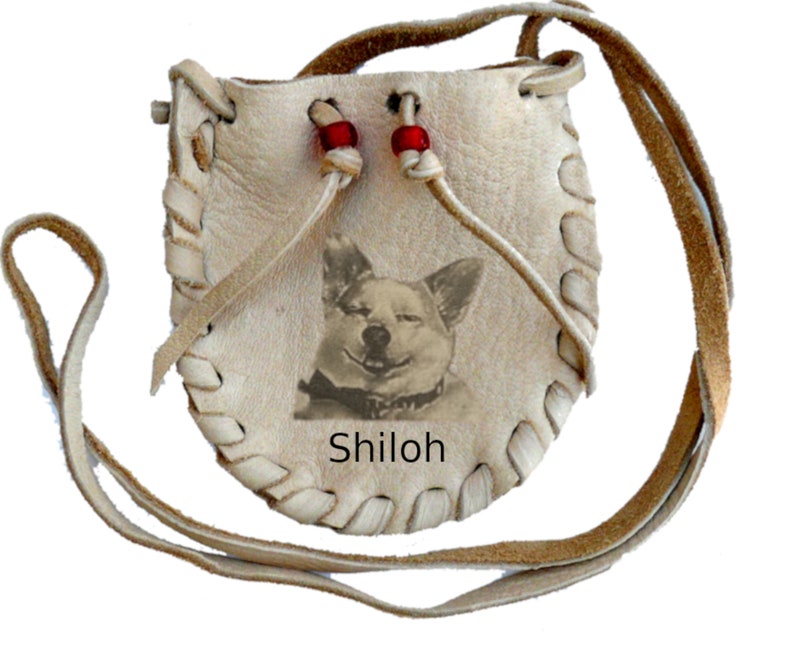 Custom Deer Leather 3-1/2 x 4 Neck Pouch Your Pet On Front image 2
