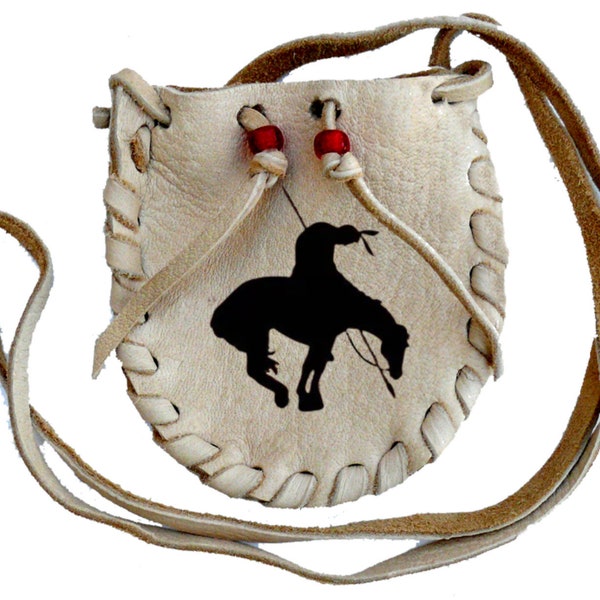 Deer Leather   Medicine Pouch 3-1/2" x 4" Neck Pouch - End of the Trail Brand on Front