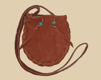 Elk Leather   3-1/2" x 4" Neck Pouch - No Brand on Front