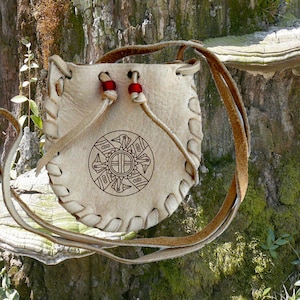 Deer Leather   3-1/2&quot; x 4&quot; Neck Pouch - Bird Clan Brand on Front